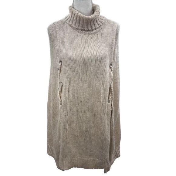 Betsey Johnson Sleeveless Knit Turtleneck Sweater Tunic Beige Women’s Size Large - Picture 8 of 15
